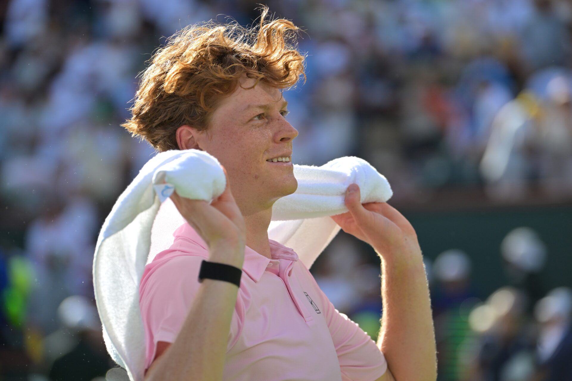 Jannik Sinner (ITA) smiles after he defeated Daniil Medvedev (RUS) in the menÕs final of the BNP Paribas Open at the Indian Wells Tennis Garden.