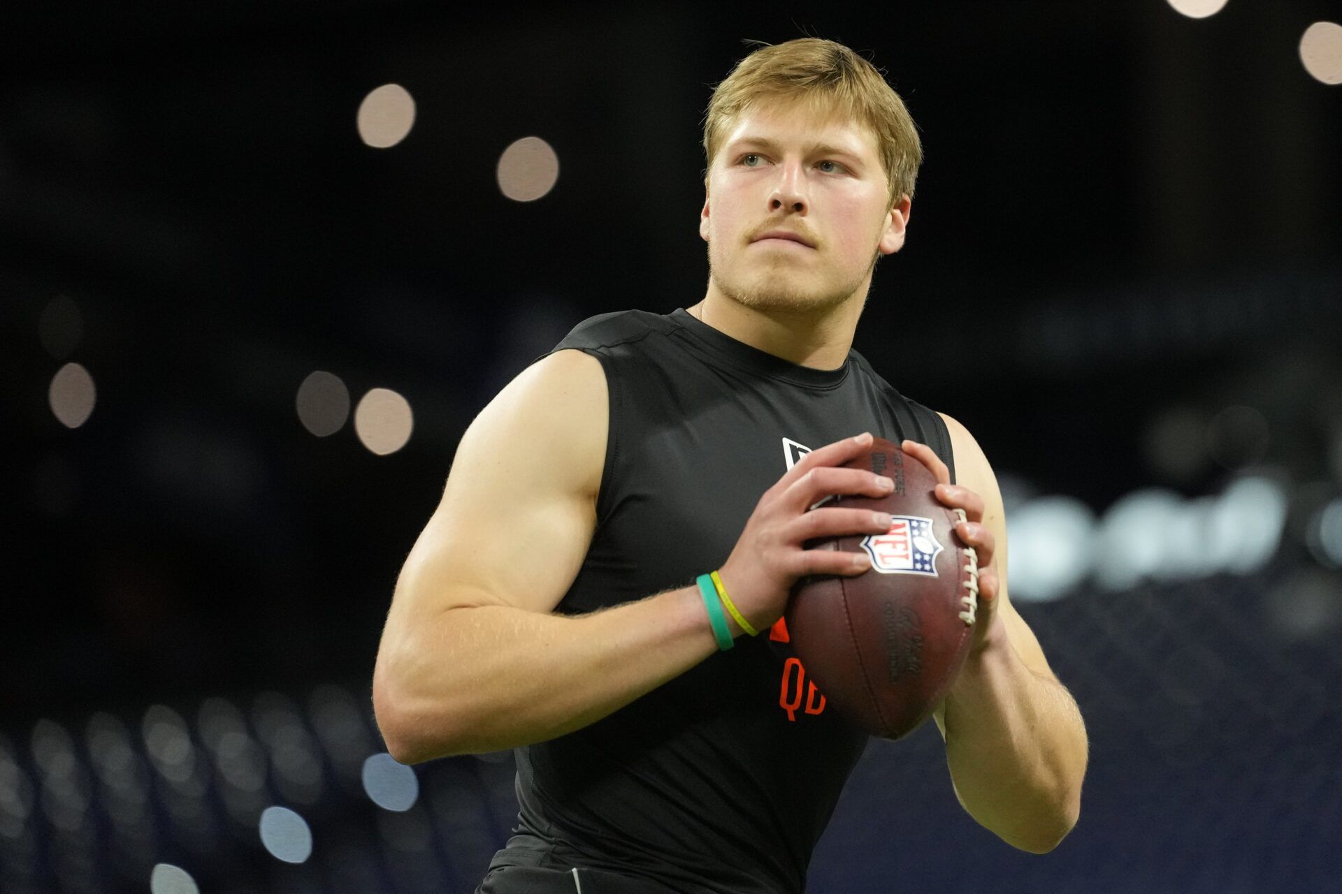North Dakota State quarterback Cole Payton (QB15) during the NFL Scouting Combine at Lucas Oil Stadium.