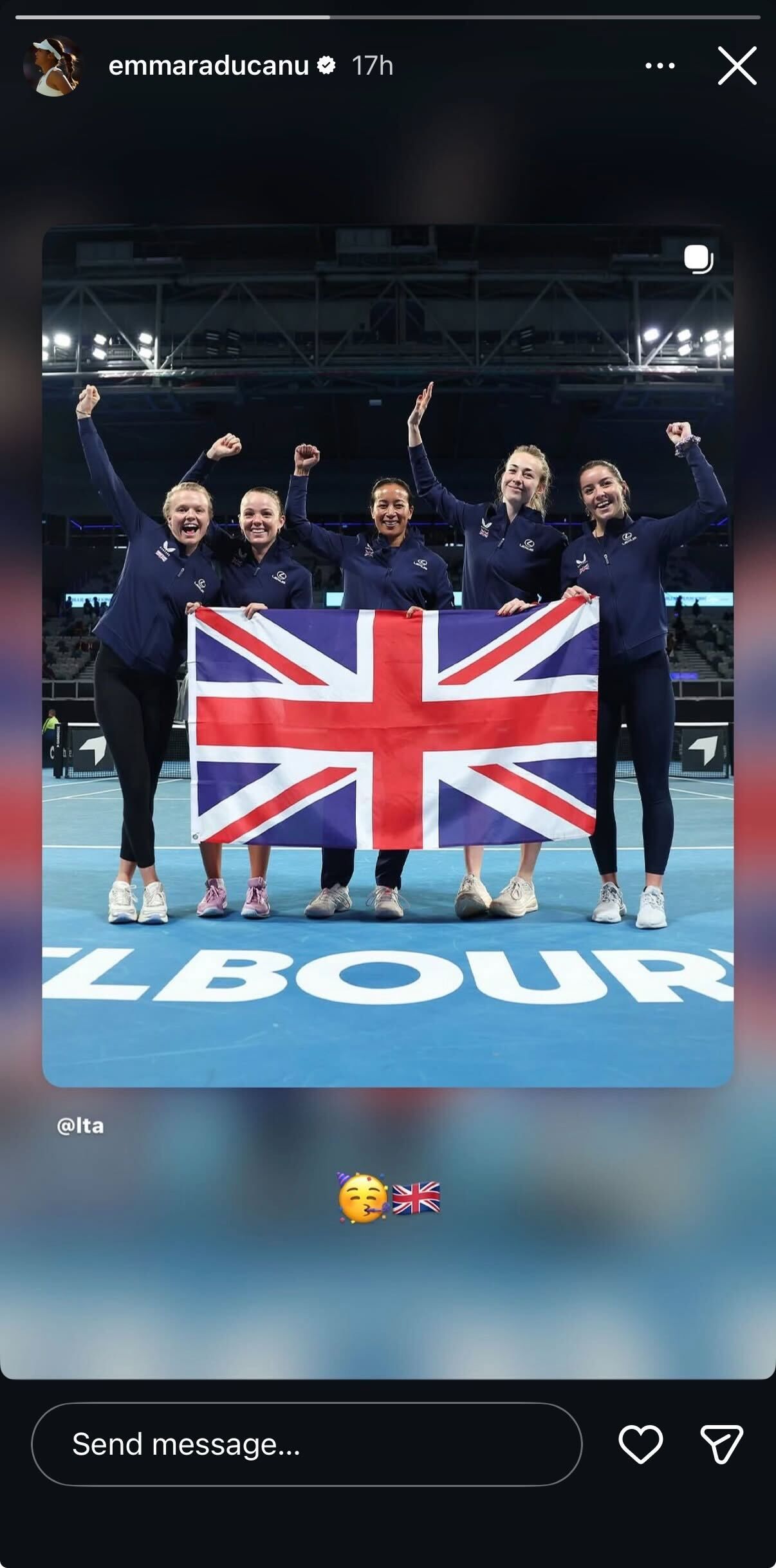 Screengrab of Emma Raducanu's Instagram Story