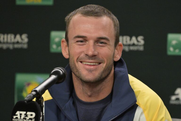 Tommy Paul (USA) talks to media during a news conference during the BNP Paribas Open at the Indian Well Tennis Garden.