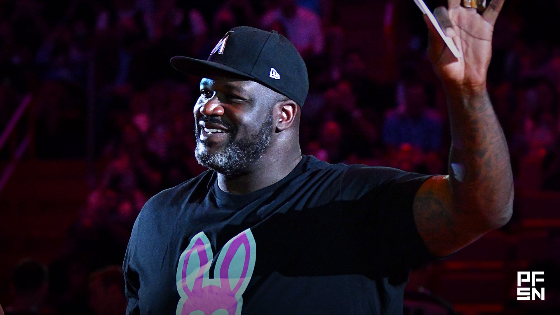 Former NBA player Shaquille OÕNeal attends the game between the Miami Heat and the Philadelphia 76ers at FTX Arena.