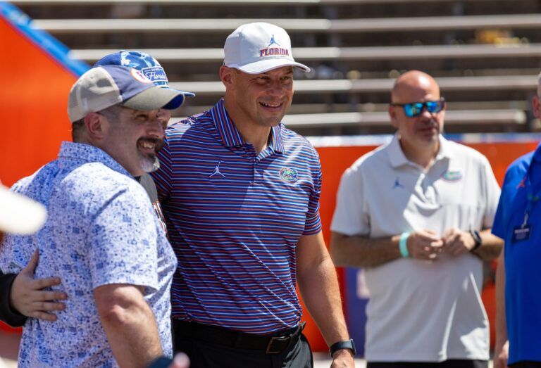 Florida head coach Jon Sumrall poses with fans after the Orange and Blue game at Steve Spurrier Field at Ben Hill Griffin Stadium in Gainesville, FL on Saturday, April 11, 2026. [Alan Youngblood/Gainesville Sun]