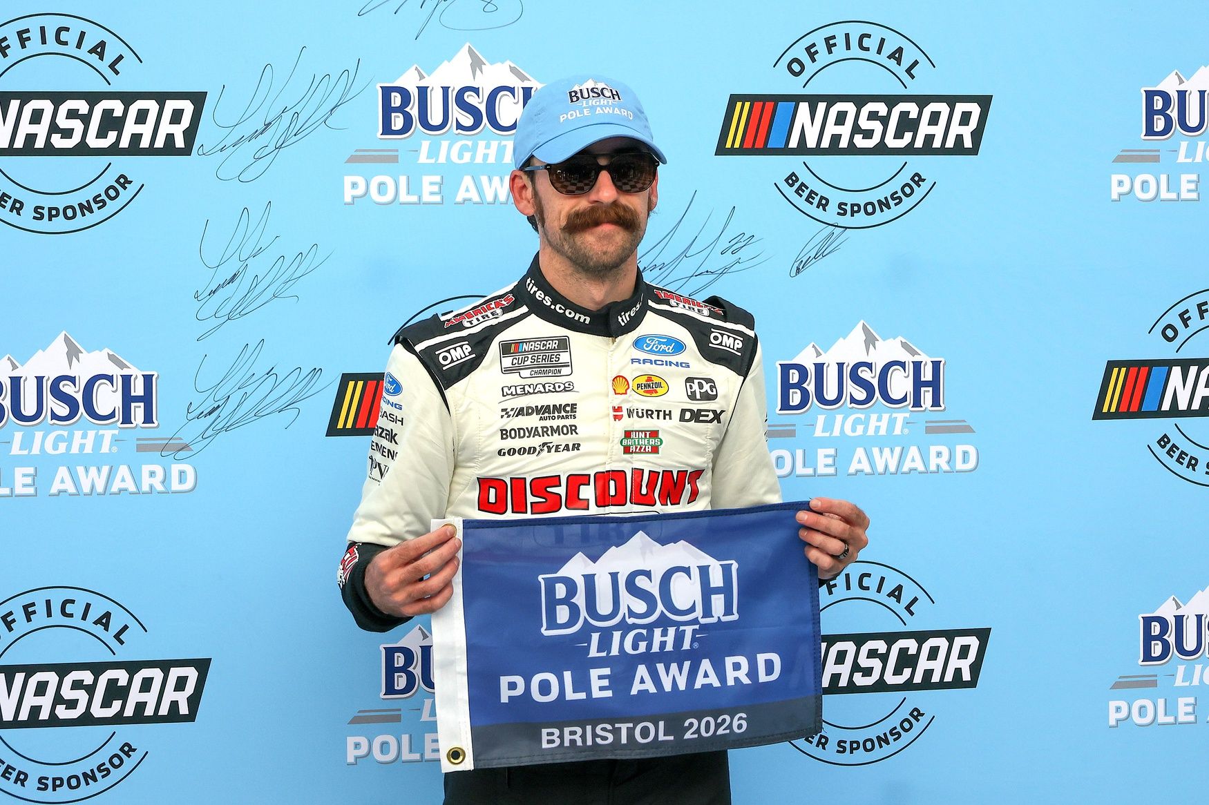 Team Penske driver Ryan Blaney (12) wins the pole position at Bristol Motor Speedway.