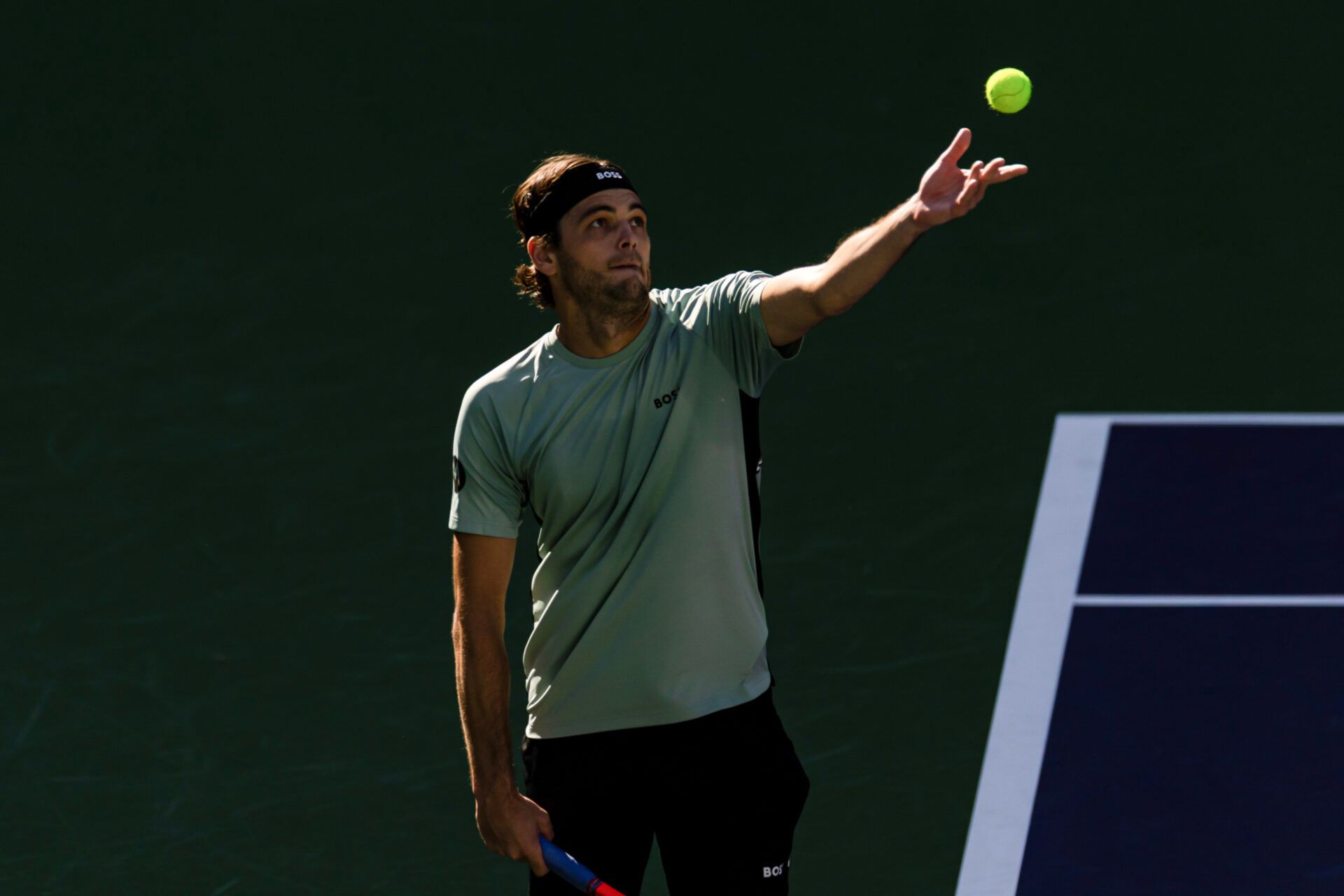 Taylor Fritz of the United States in action during his match against Alex Michelsen of the United States in the third round of the men’s singles at the BNP Paribas Open at the Indian Wells Tennis Garden.