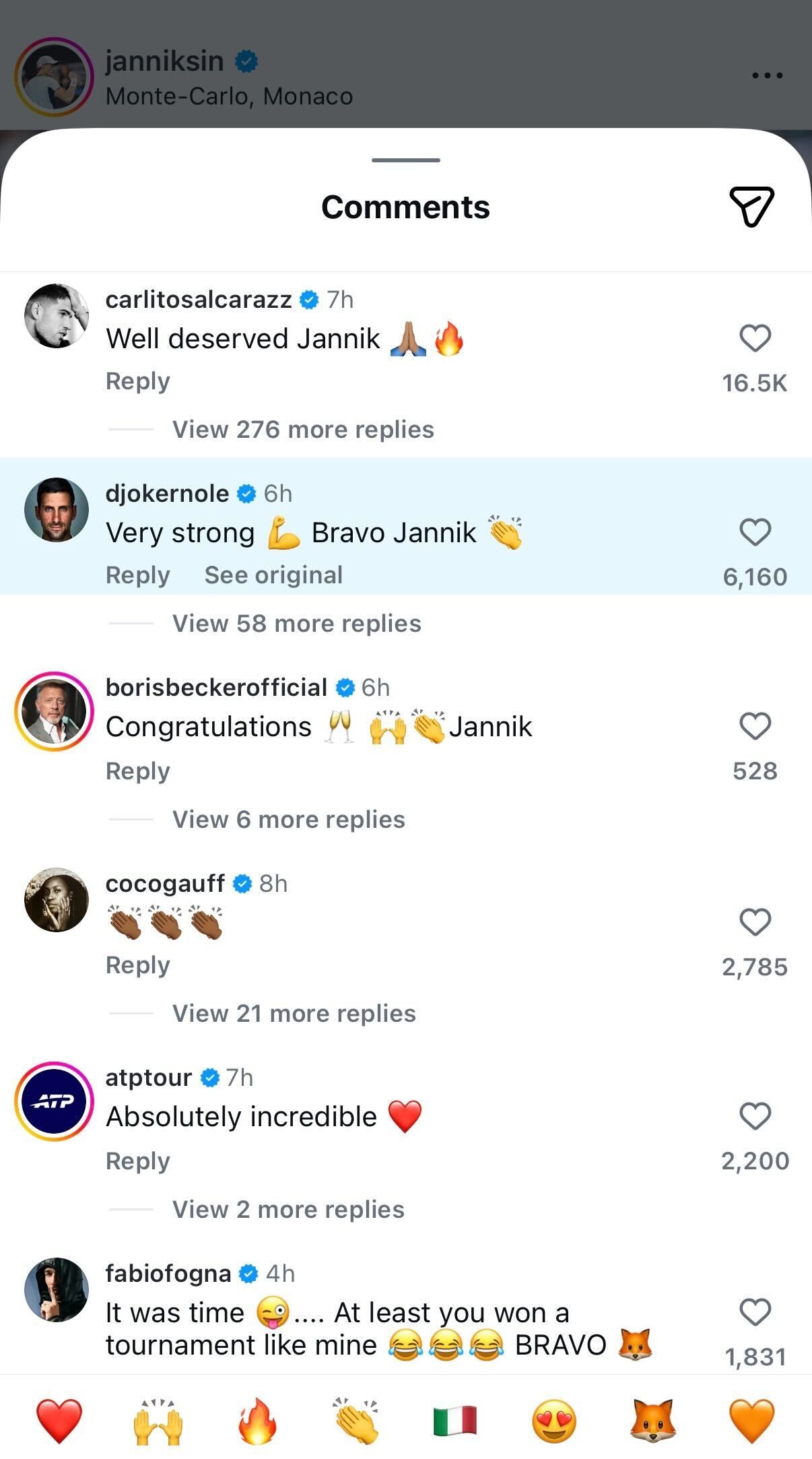 Screengrab of Coco Gauff, Novak Djokovic, and Others' Comments