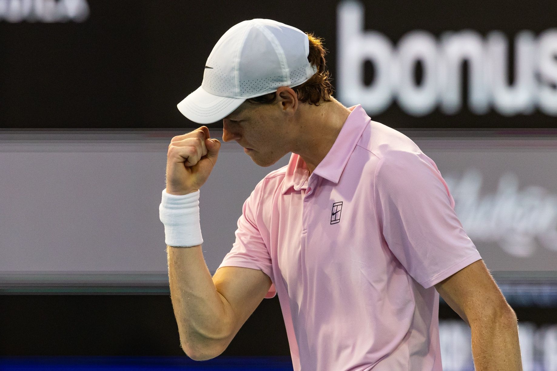 Jannik Sinner of Italy celebrates during his match against Jiri Lehecka of the Czech Republic after beating him in the final of the men’s singles at the Miami Open at the Hard Rock Stadium.