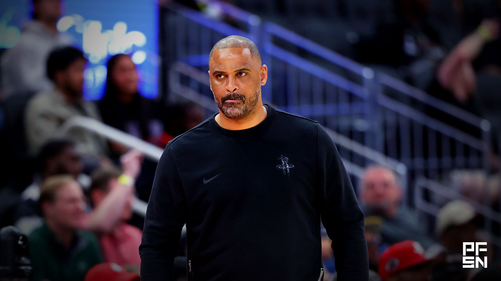 Houston Rockets Head Coach Ime Udoka reacts after a play during the fourth quarter against the Memphis Grizzlies at Toyota Center.