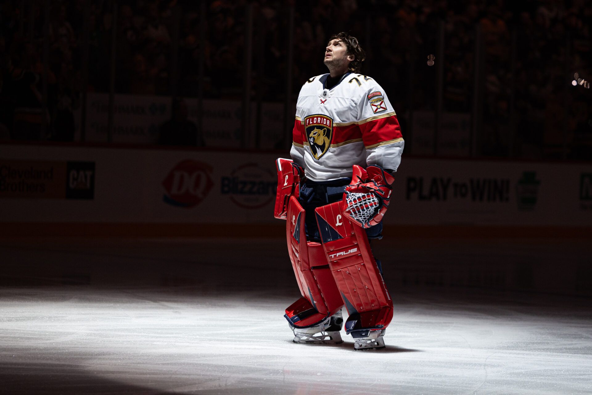 Florida Panthers goalie Sergei Bobrovsky (72) looks on against the Pittsburgh Penguins before the first period at PPG Paints Arena.