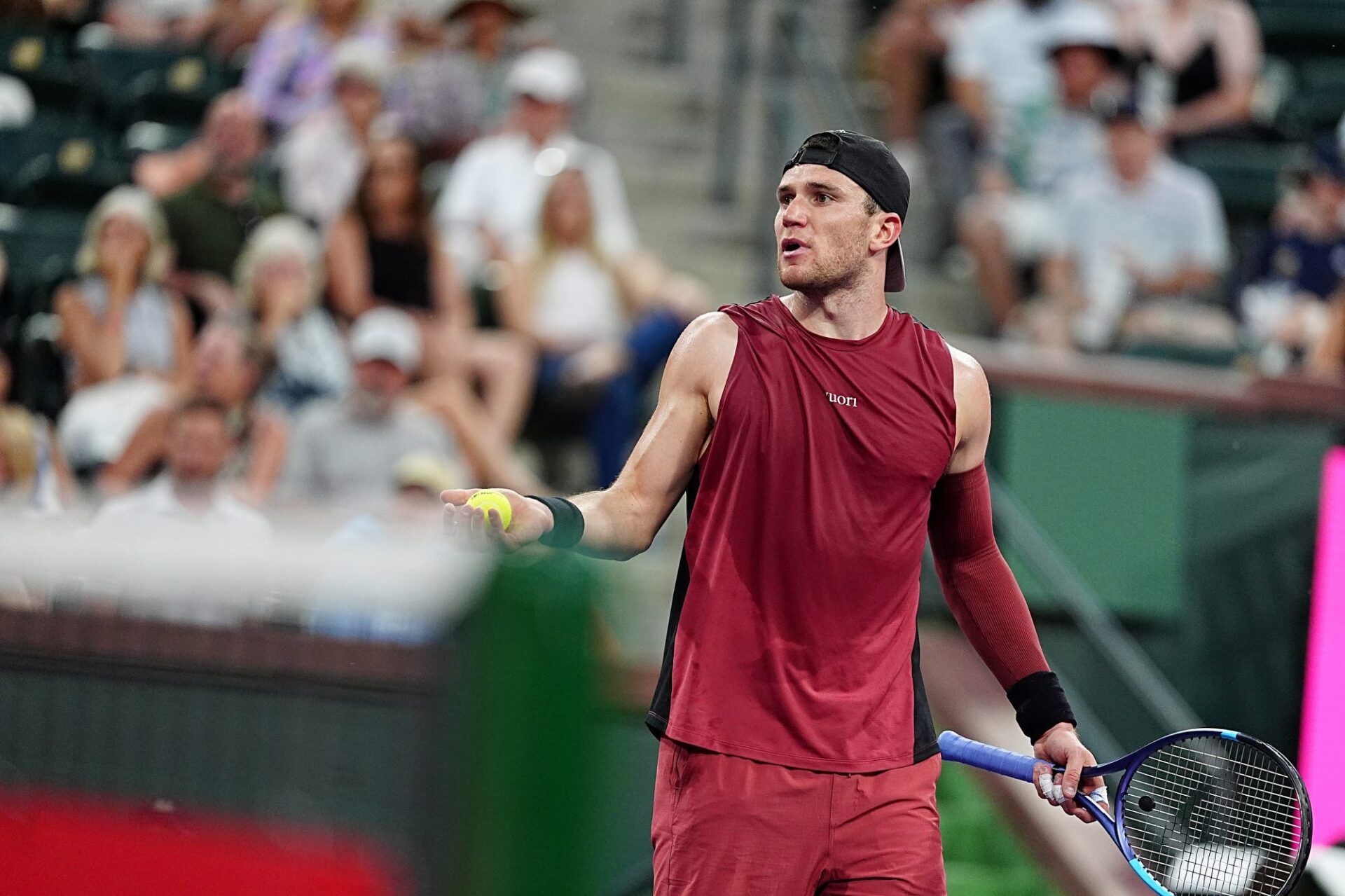 Jack Draper gestures to Daniil Medvedev during their BNP Paribas Open quarterfinal match on Stadium 2 at the Indian Wells Tennis Garden in Indian Wells, Calif., on Thursday, March 12, 2026. Medvedev won.