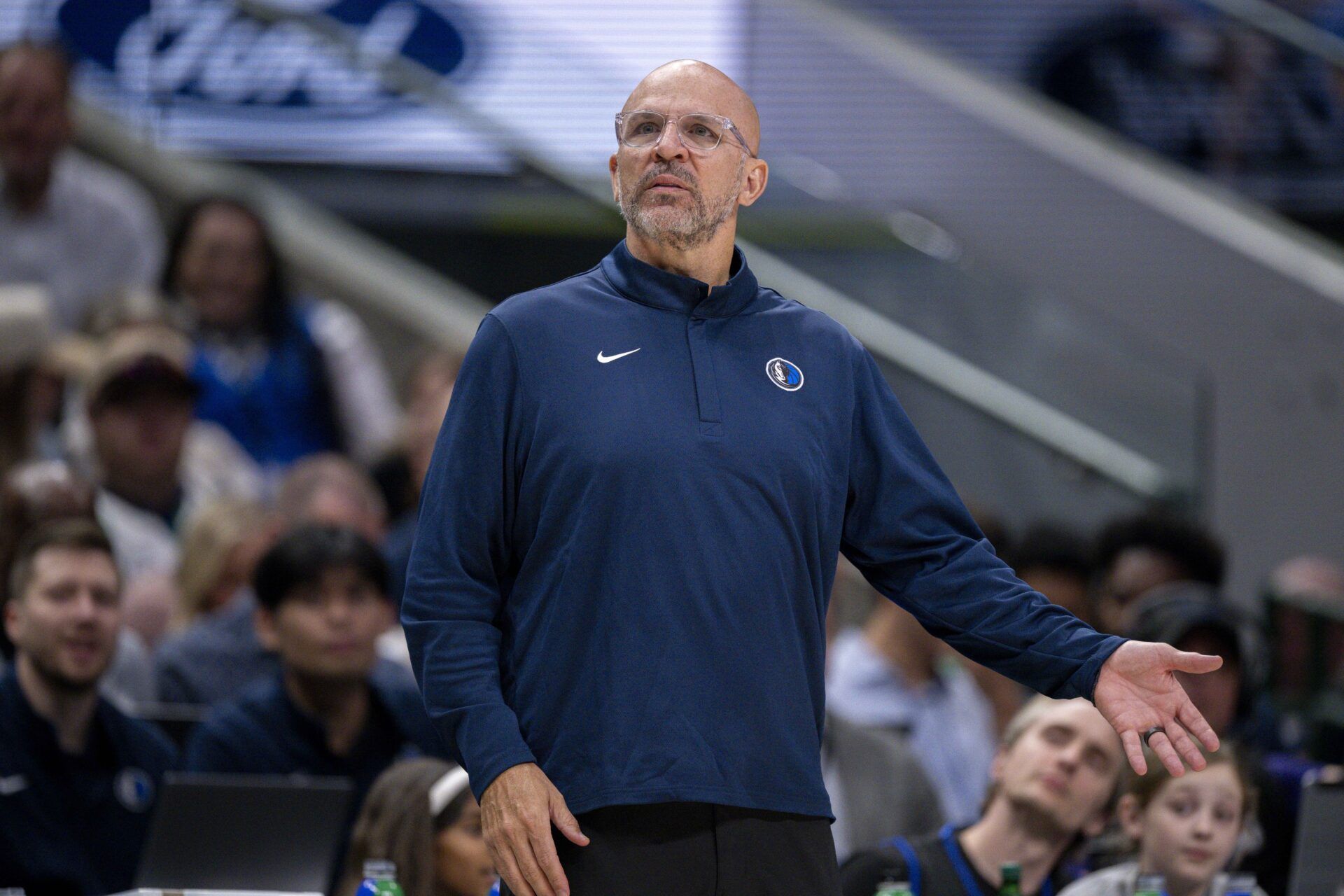 Dallas Mavericks head coach Jason Kidd looks on during the game between the Mavericks and the Magic at American Airlines Center.