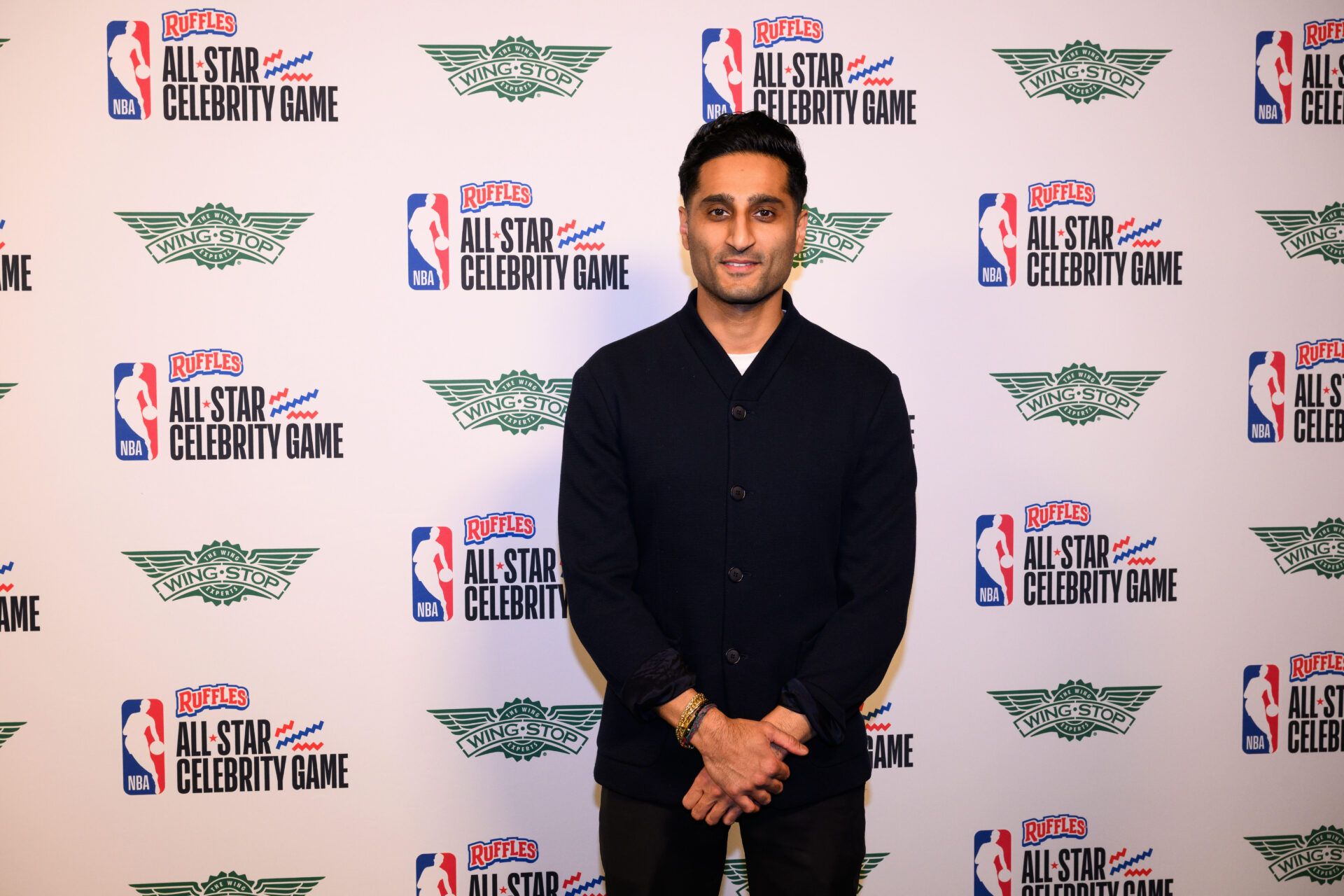 Shams Charania arrives on the green carpet prior to an NBA Celebrity All-Star basketball game at Kia Forum.