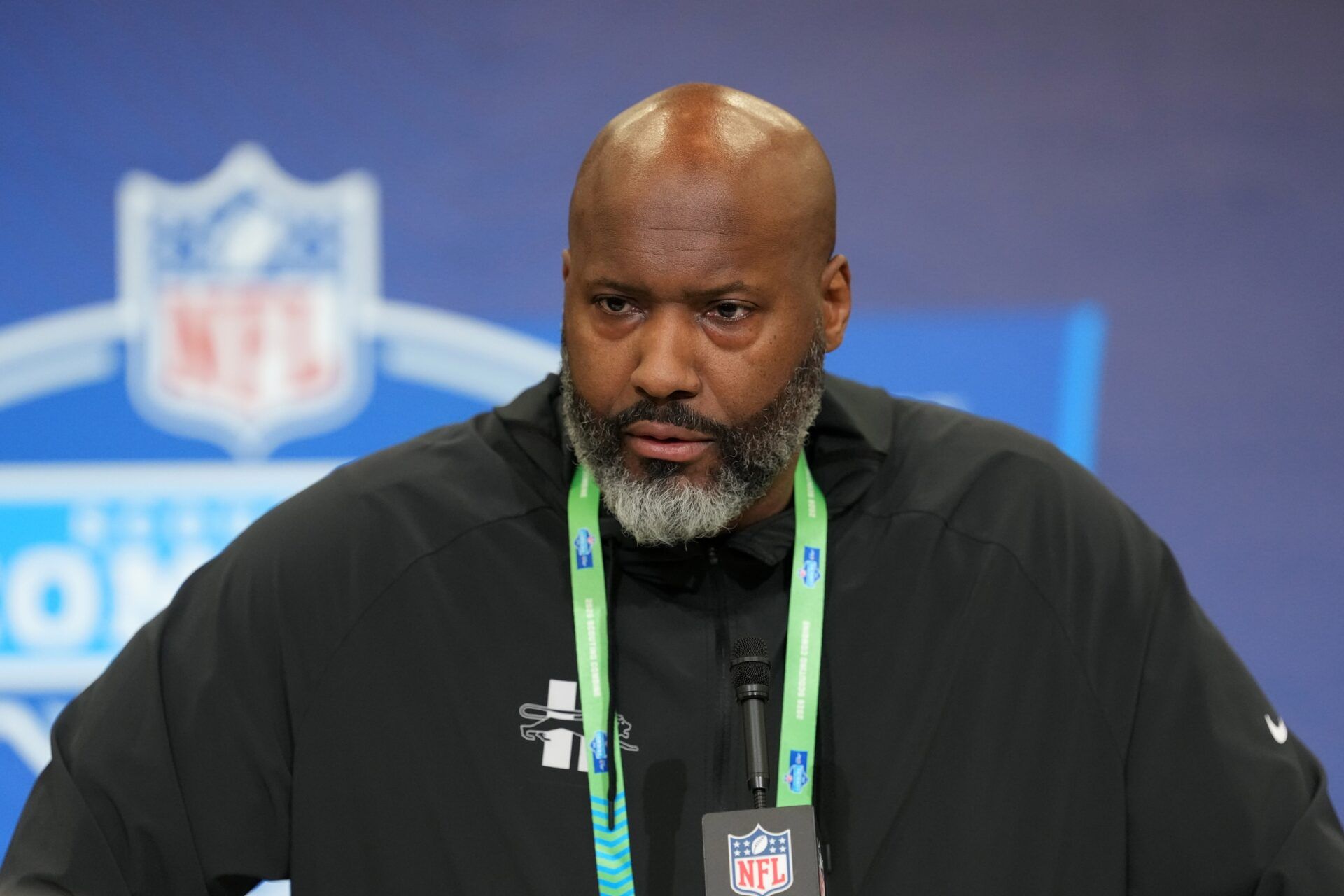 Detroit Lions general manager Brad Holmes speaks at the NFL Scouting Combine at the Indiana Convention Center.