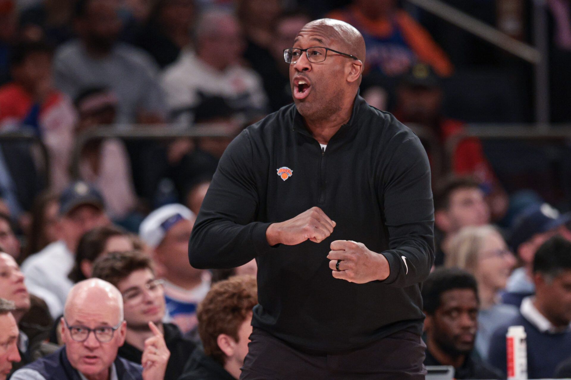 New York Knicks head coach Mike Brown reacts during the second half against the Charlotte Hornets at Madison Square Garden.