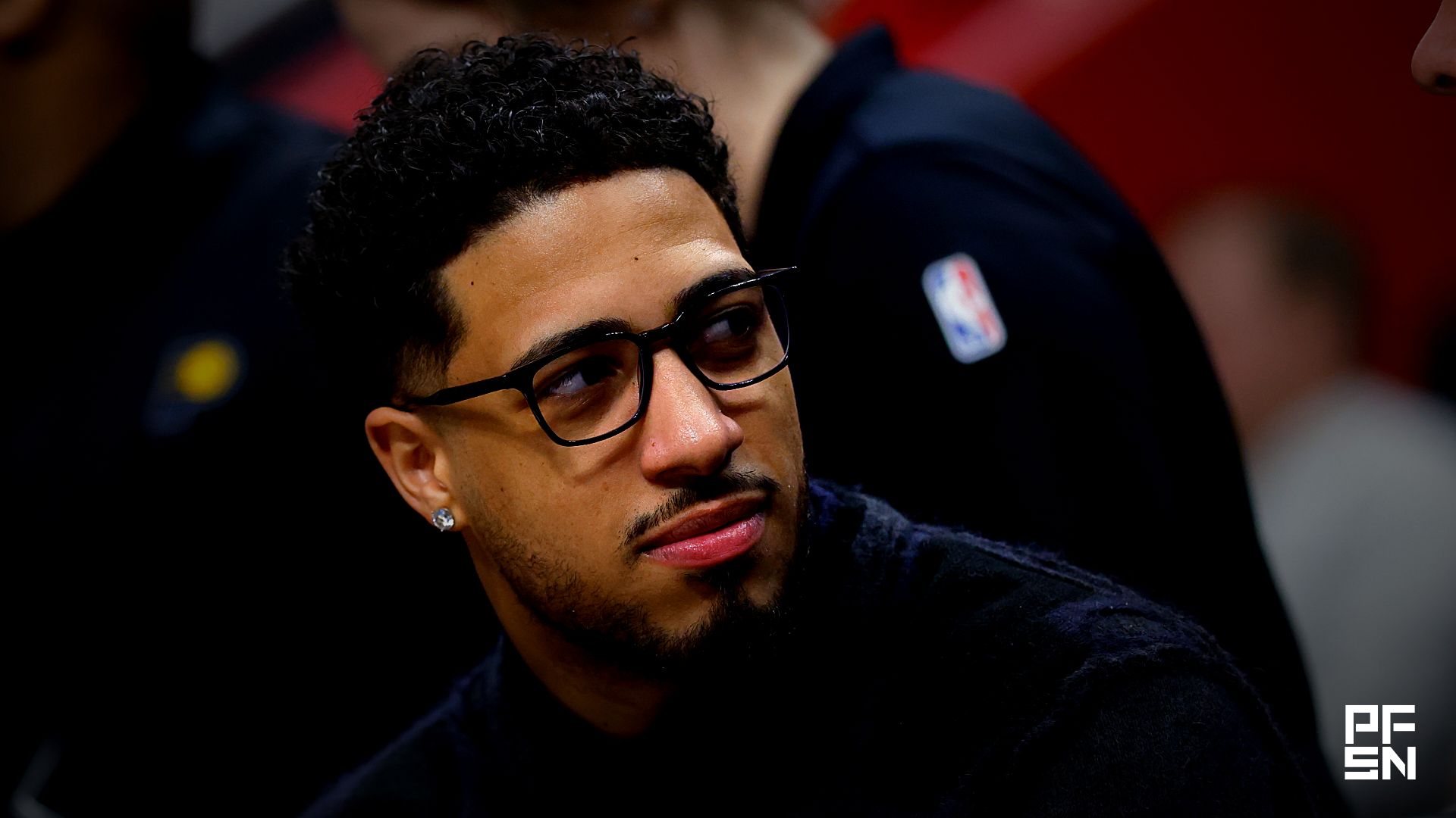 Indiana Pacers guard Tyrese Haliburton (0) looks on in the second half against the Detroit Pistons at Little Caesars Arena.