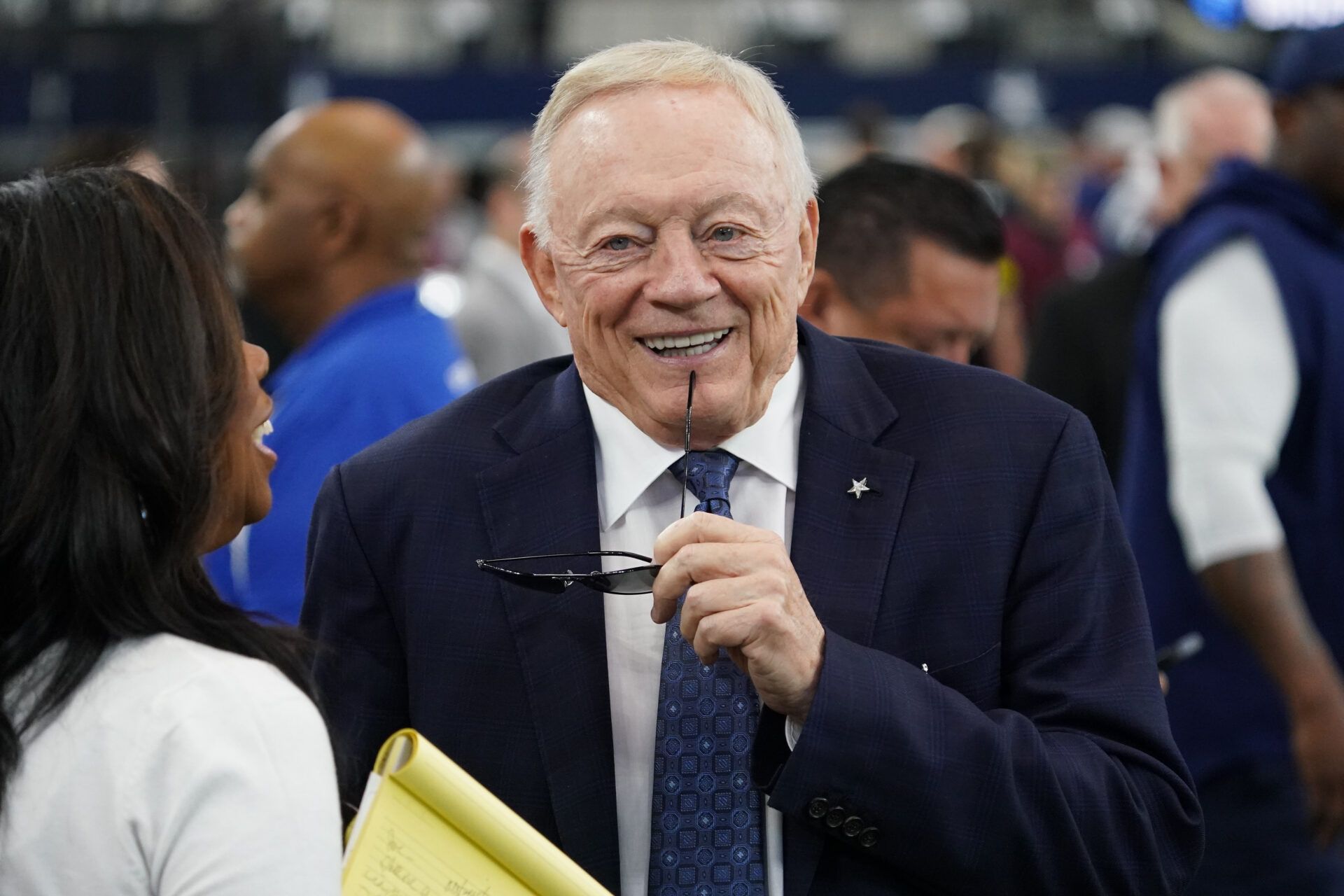 Dallas Cowboys owner Jerry Jones on the sidelines before the game against the New York Giants at AT&T Stadium.