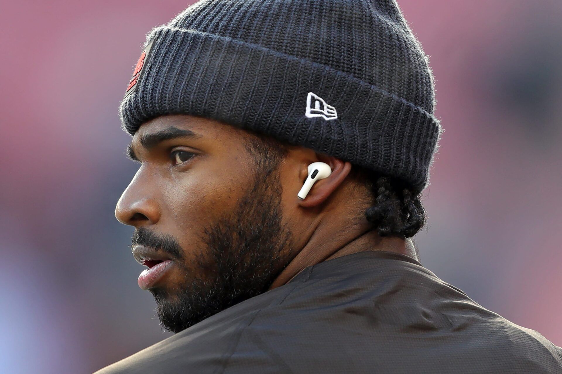 Cleveland Browns quarterback Shedeur Sanders (12) takes the field before an NFL football game at Huntington Bank Field, Dec. 21, 2025, in Cleveland, Ohio.