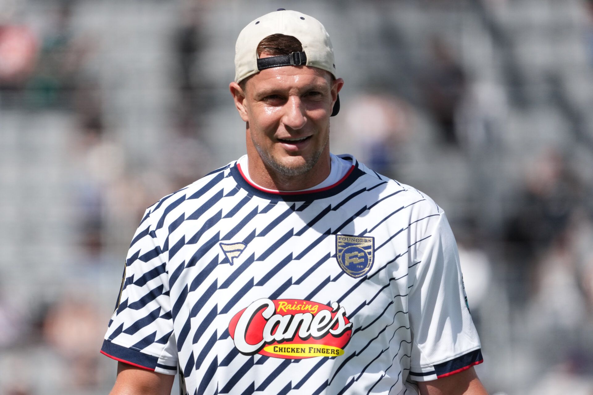Founders FFC tight end Rob Gronkowski during the Fanatics Flag Football Classic at BMO stadium.