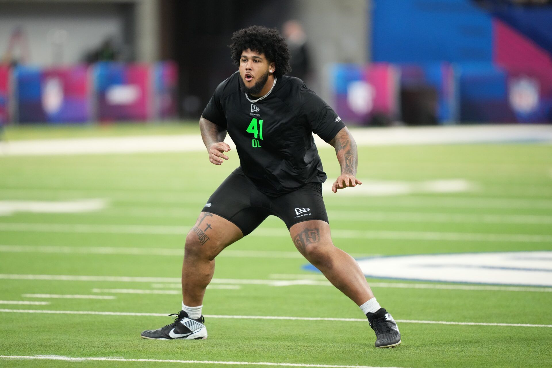 Alabama offensive lineman Kadyn Proctor (OL41) during the NFL Scouting Combine at Lucas Oil Stadium.