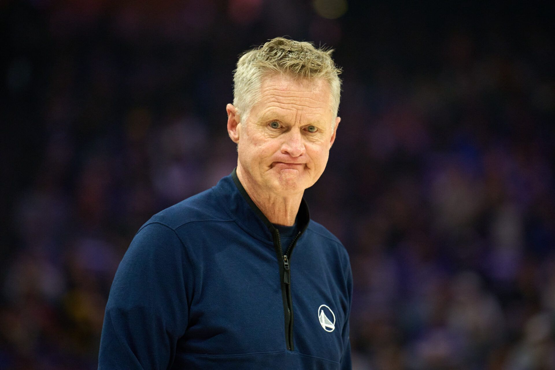 Golden State Warriors head coach Steve Kerr looks on against the Sacramento Kings during the first quarter at Golden 1 Center.