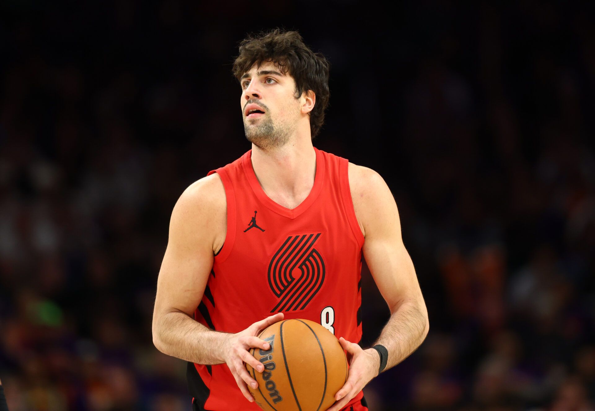 Portland Trail Blazers forward Deni Avdija (8) against the Phoenix Suns in the second half during the play-in rounds of the 2026 NBA Playoffs at Mortgage Matchup Center.