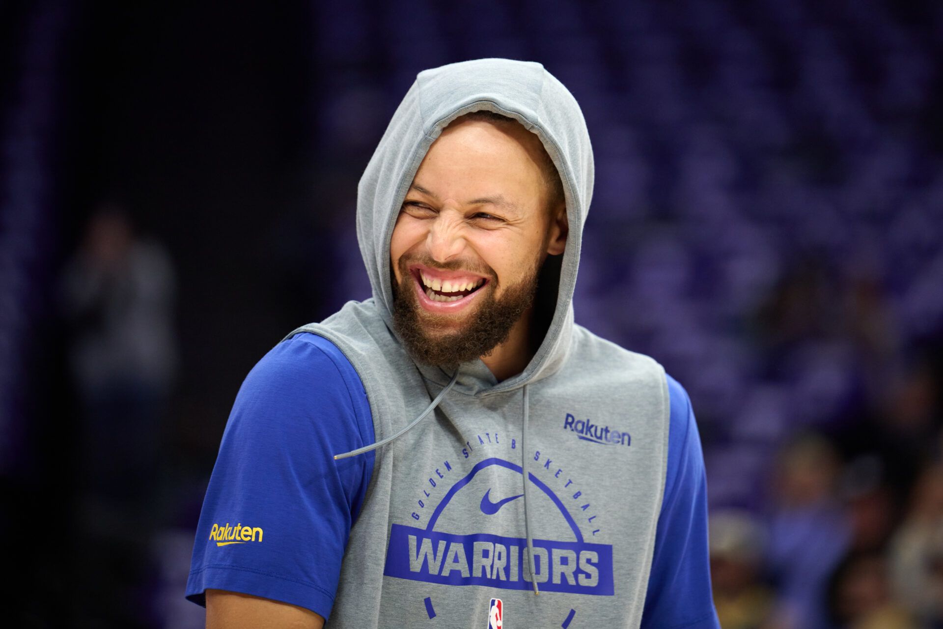 Golden State Warriors guard Stephen Curry (30) reacts during warmups before the game against the Sacramento Kings at Golden 1 Center.
