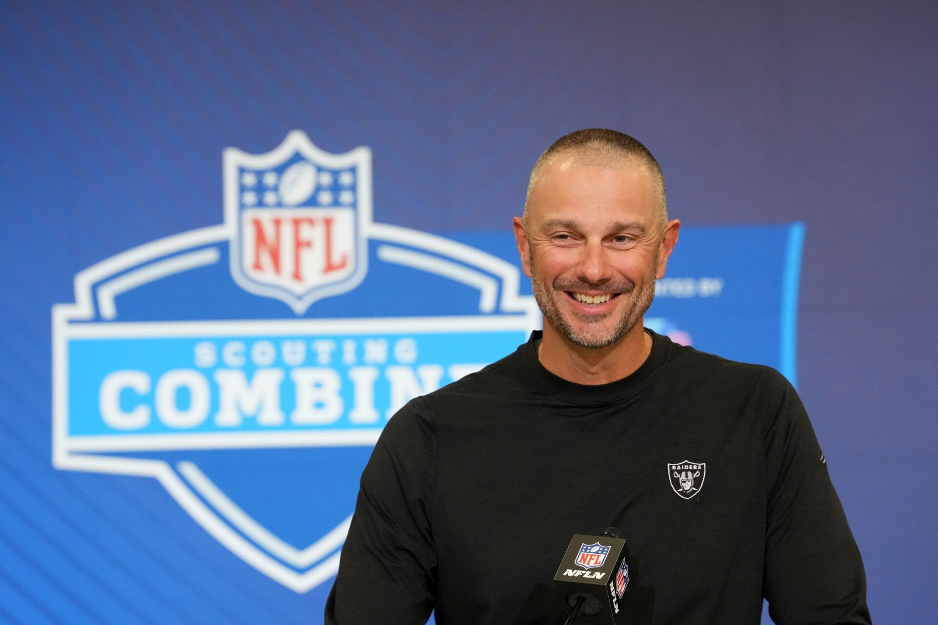 Las Vegas Raiders general manager John Spytek speaks at the NFL Scouting Combine at the Indiana Convention Center.