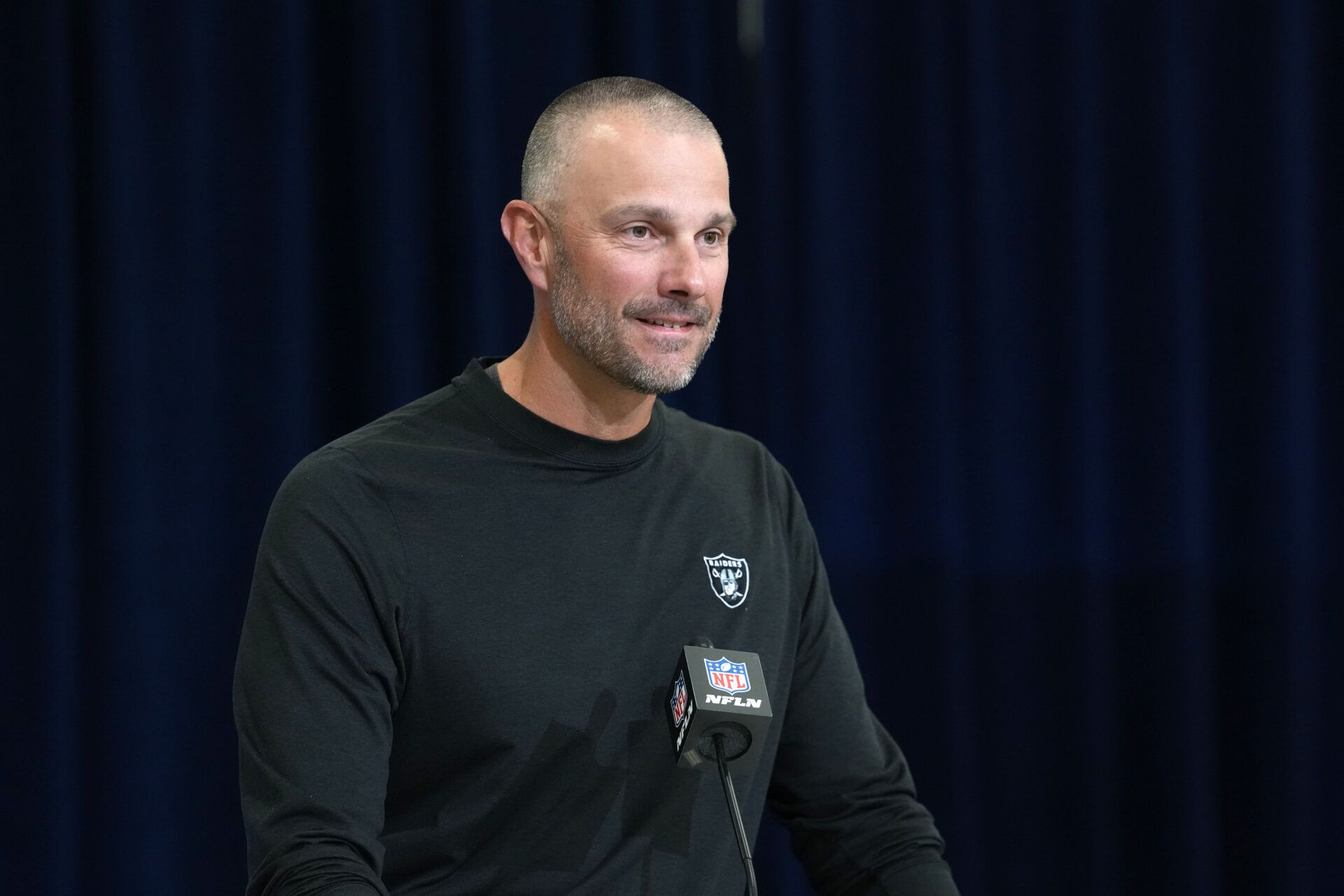 Las Vegas Raiders general manager John Spytek speaks at the NFL Scouting Combine at the Indiana Convention Center.