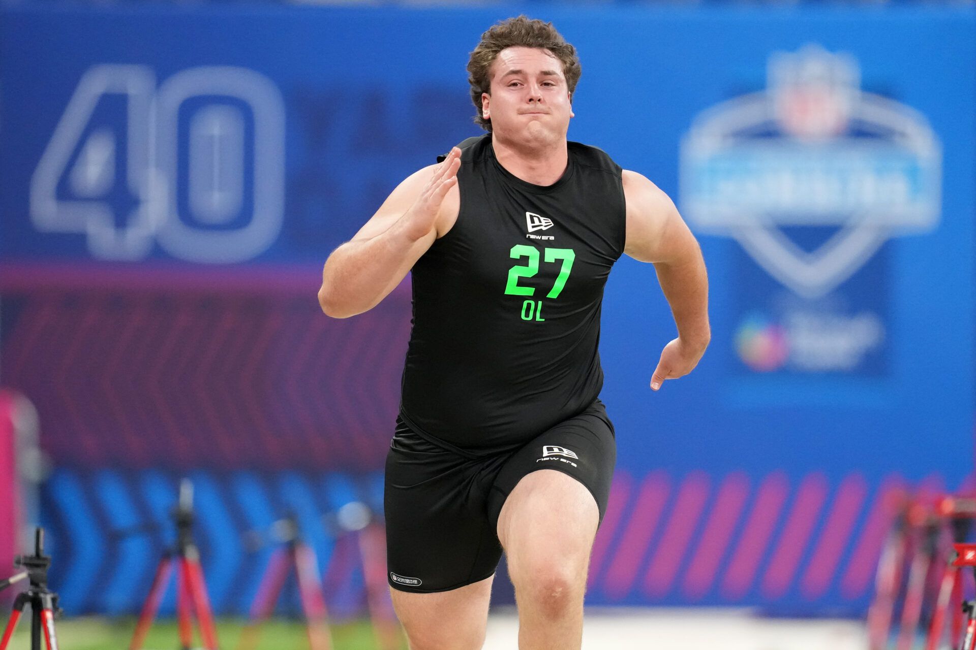 Kansas State offensive lineman Sam Hecht (OL27) during the NFL Scouting Combine at Lucas Oil Stadium.