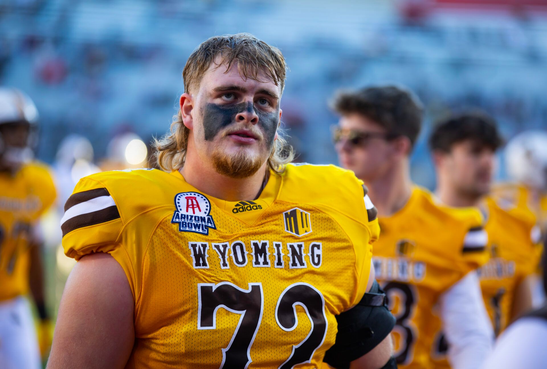 Wyoming Cowboys offensive tackle Caden Barnett (72) against the Ohio Bobcats during the 2022 Barstool Sports Arizona Bowl at Arizona Stadium.