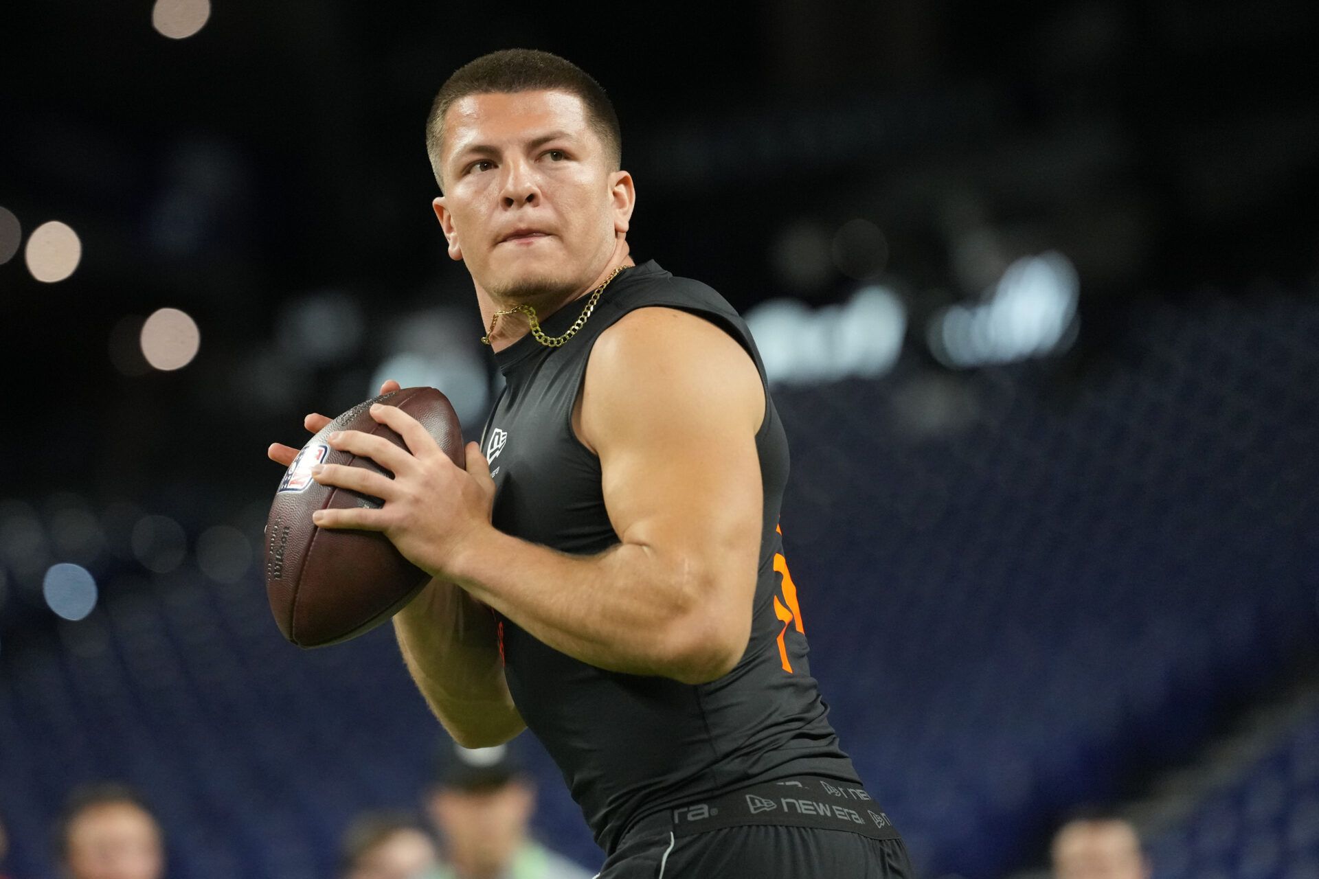 Vanderbilt quarterback Diego Pavia (QB14) during the NFL Scouting Combine at Lucas Oil Stadium.