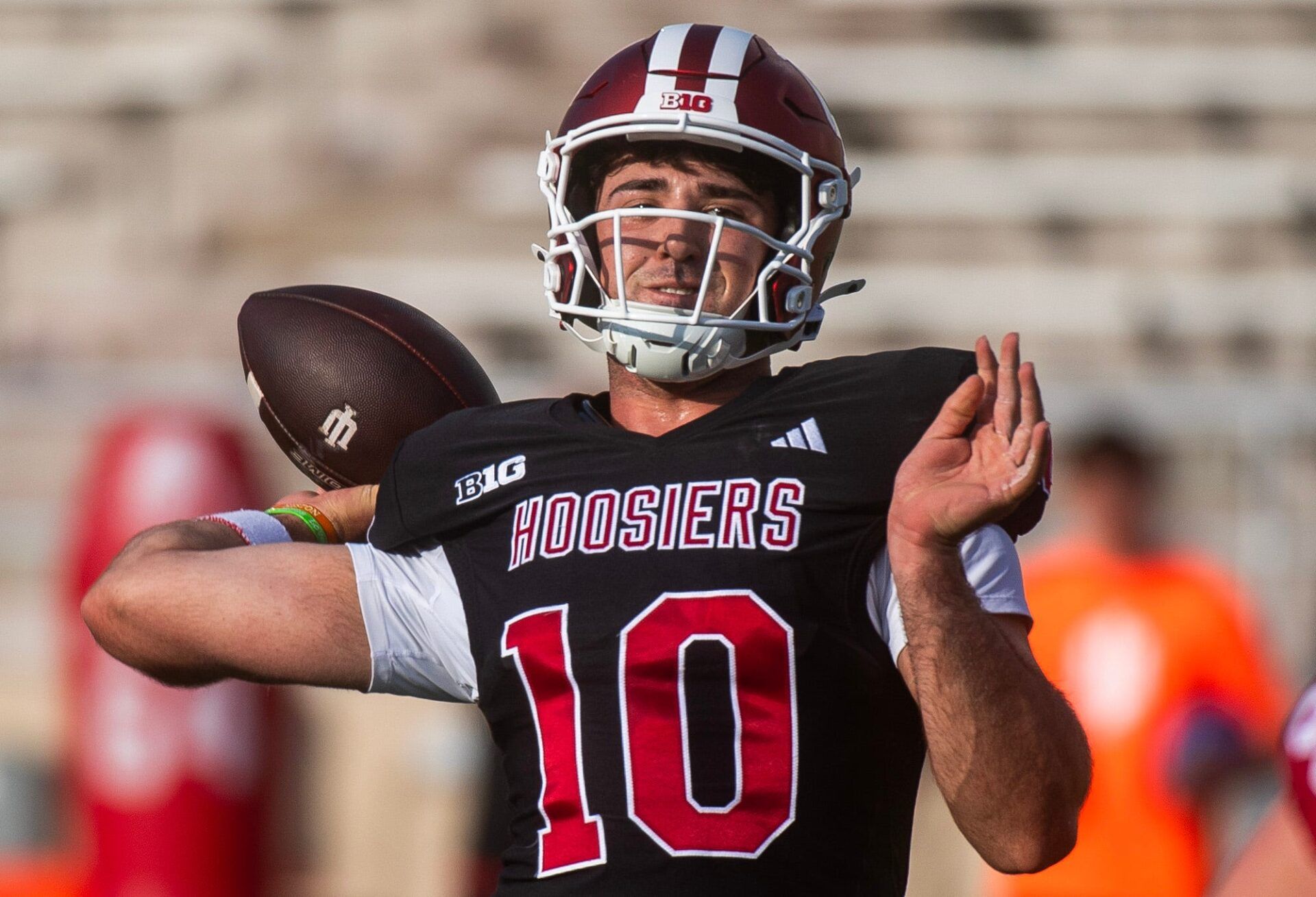 Indiana's Josh Hoover (10) during spring practice at Memorial Stadium on Tuesday, March 31, 2026.
