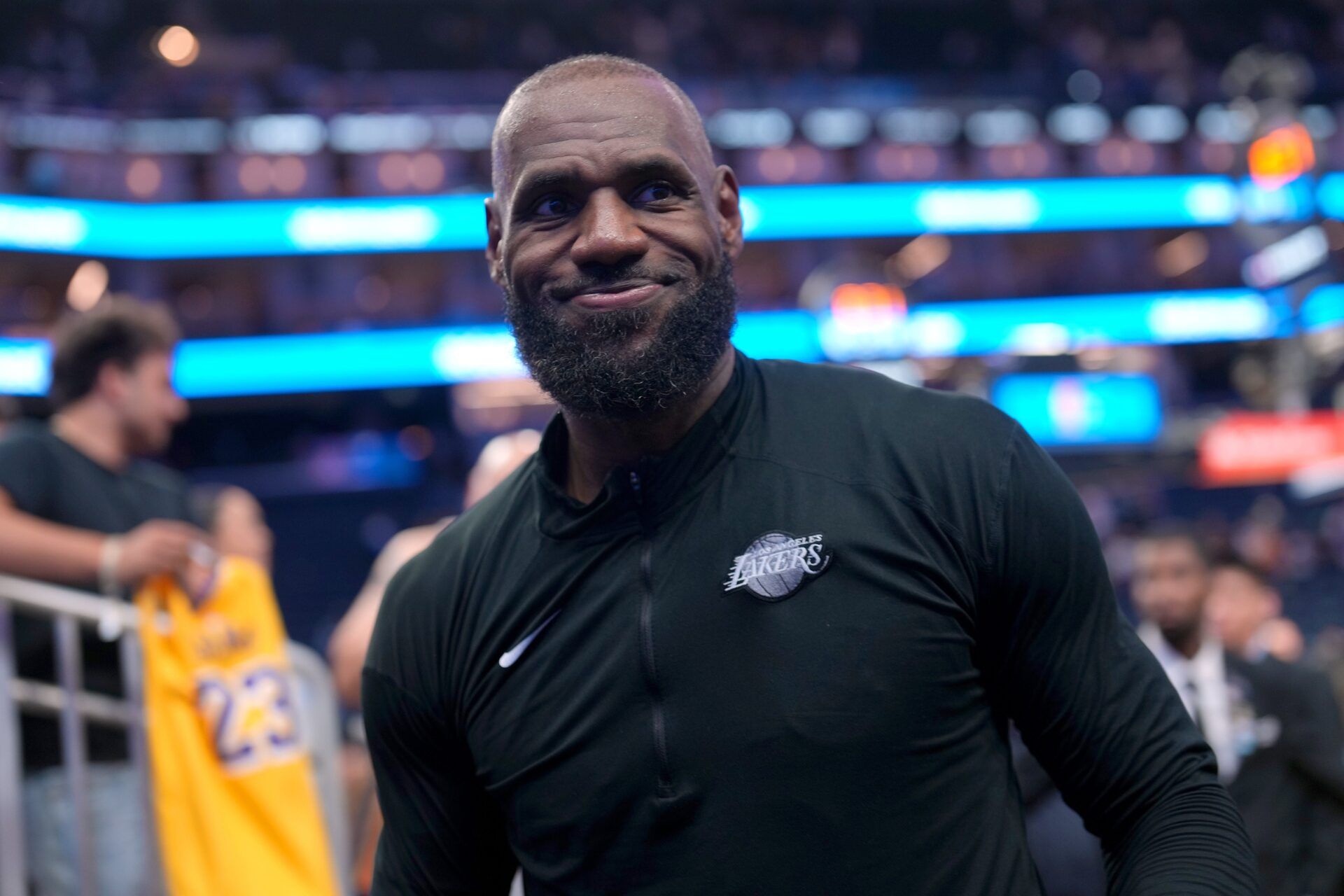 Los Angeles Lakers forward LeBron James (23) walks off the court after the game against the Golden State Warriors at the Chase Center.