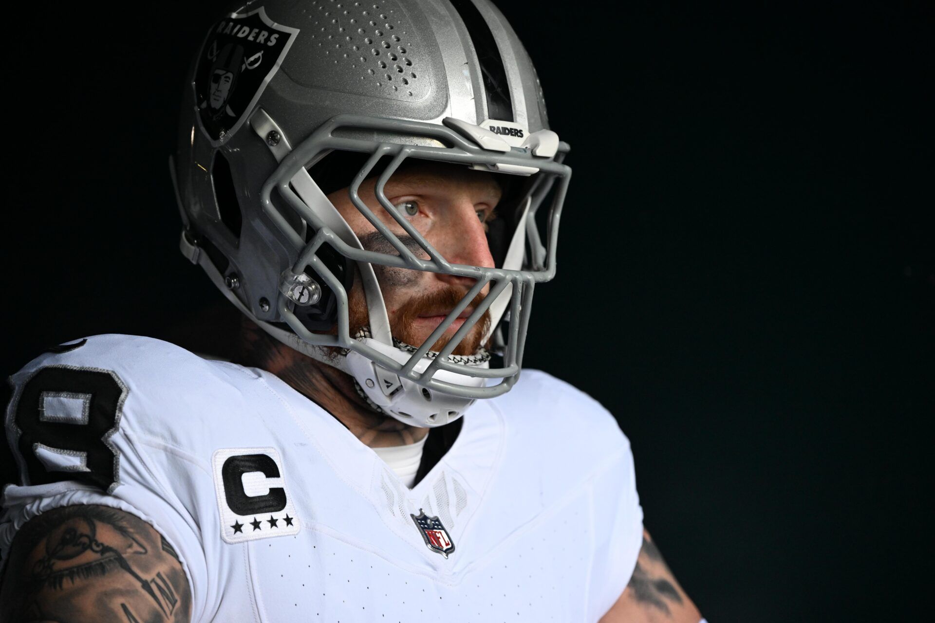 Las Vegas Raiders defensive end Maxx Crosby (98) in the tunnel against the Philadelphia Eagles at Lincoln Financial Field.