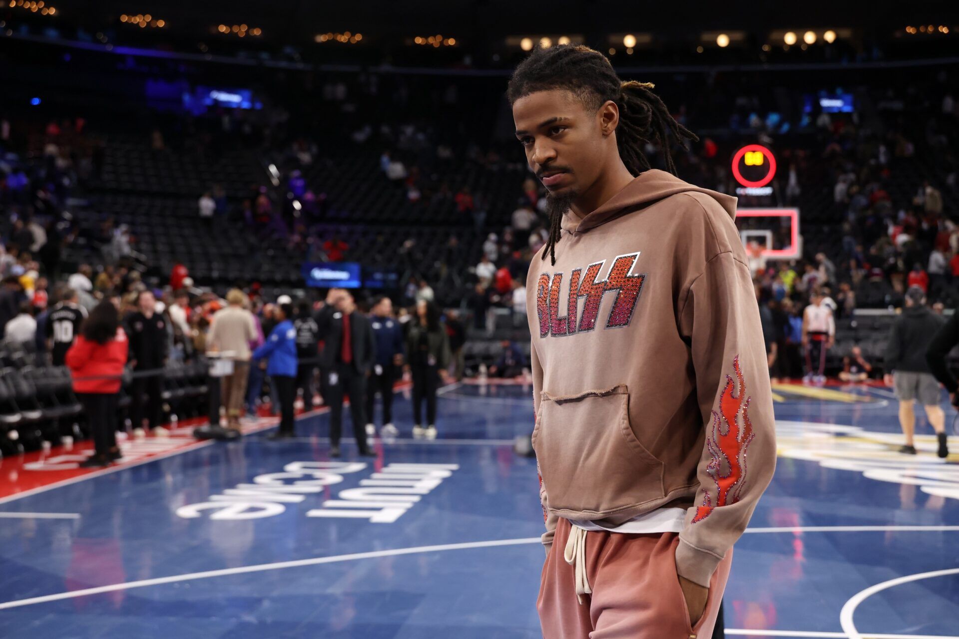 Memphis Grizzlies guard Ja Morant leaves the court after defeating the Los Angeles Clippers 112-107 at Intuit Dome.