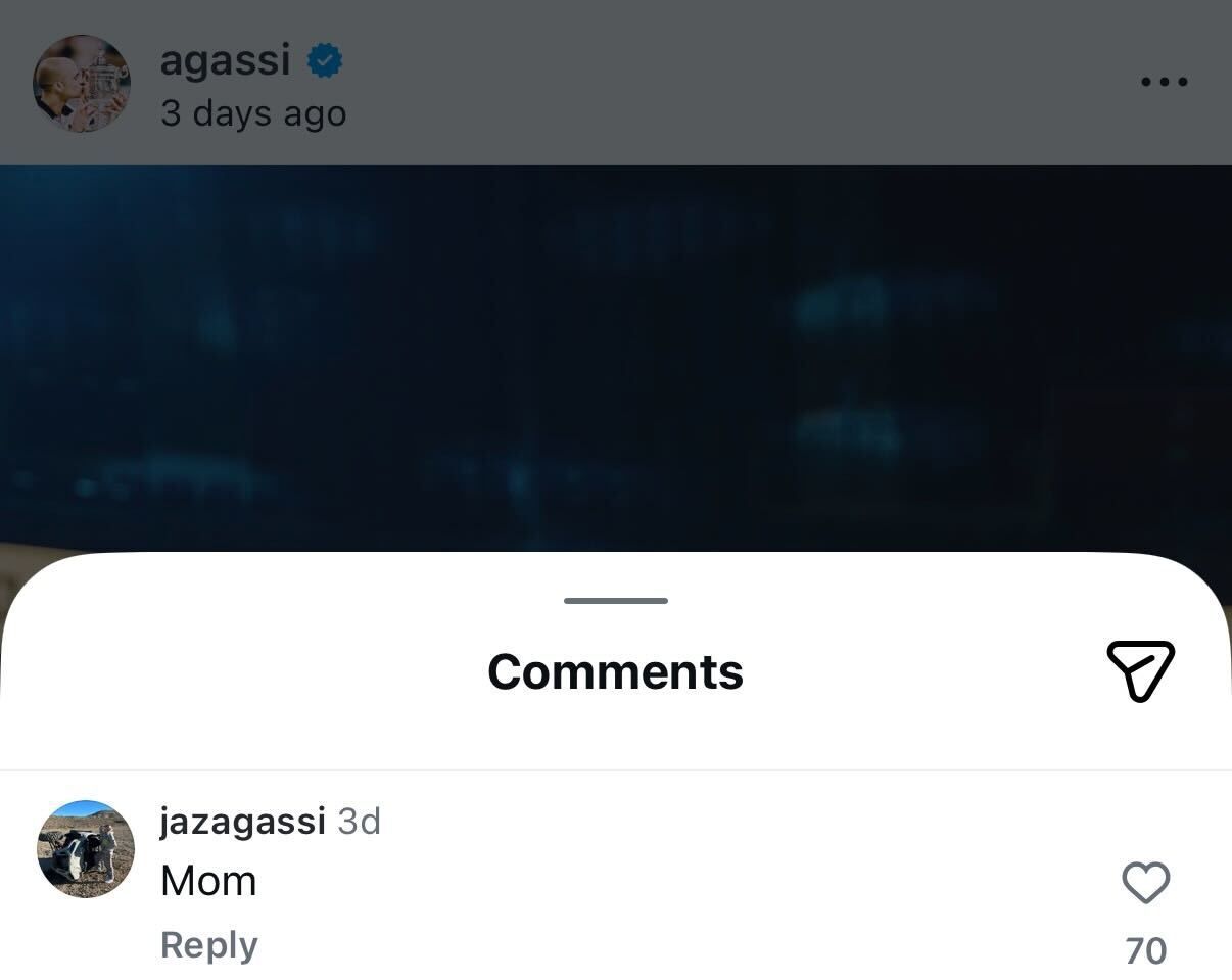 Screen grab of Andre Agassi and Steffi Graf's daughter Jaz's comment