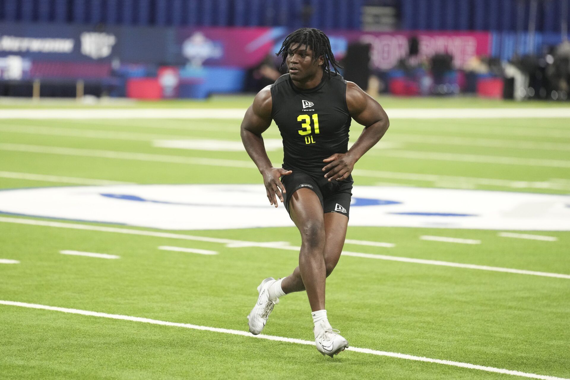 Texas Tech defensive lineman David Bailey (DL31) during the NFL Scouting Combine  at Lucas Oil Stadium.