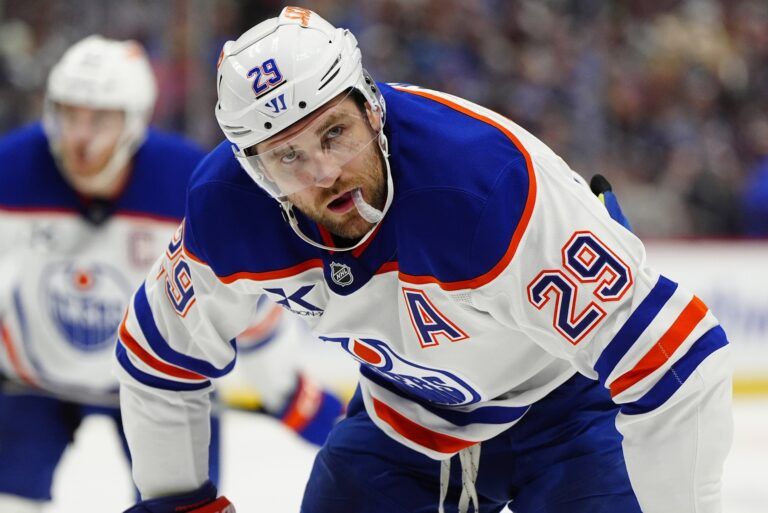 Edmonton Oilers center Leon Draisaitl (29) during the first period against the Colorado Avalanche at Ball Arena.