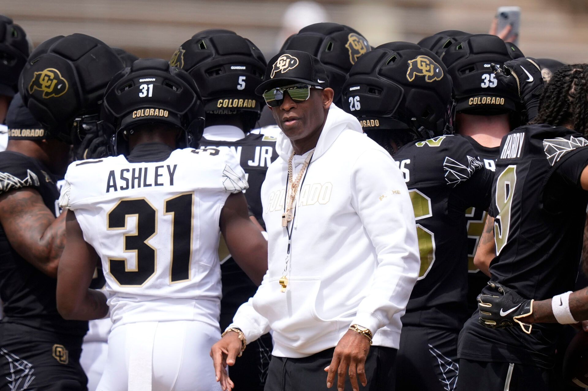 Colorado Buffaloes head coach Deion Sanders before the start of the spring game at Folsom Field.