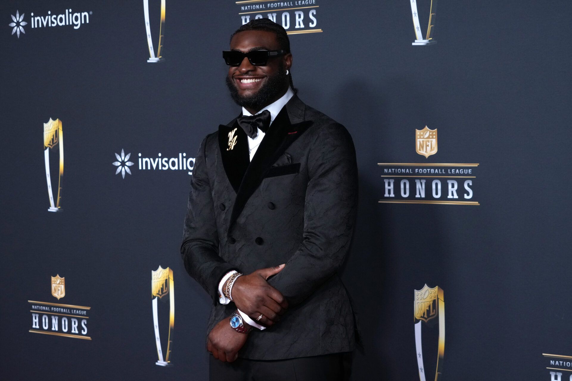Will Anderson Jr. on the NFL Honors Red Carpet before Super Bowl LX at Palace of Fine Arts.