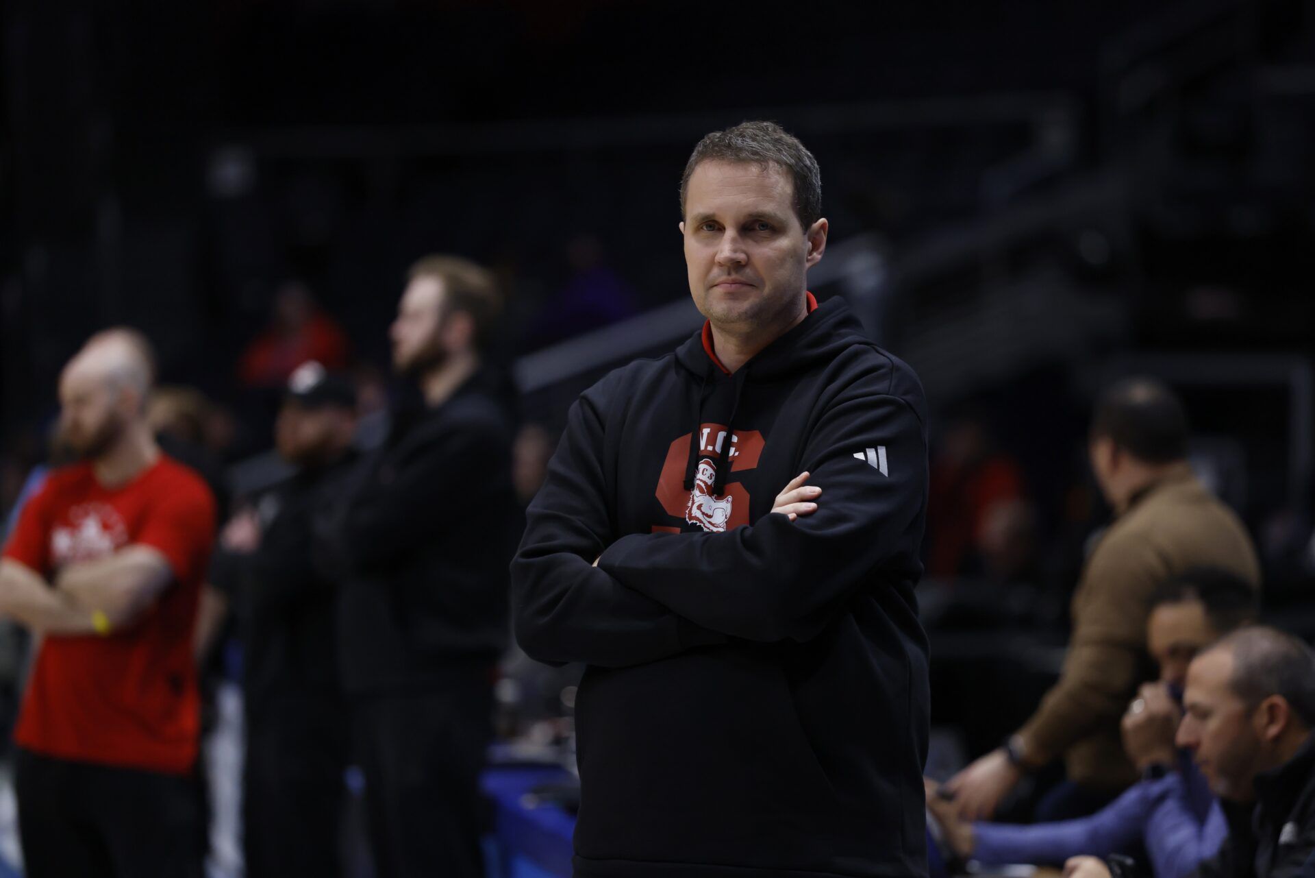NC State Wolfpack head coach Will Wade walks the court during a practice session ahead of the first four of the men's 2026 NCAA Tournament at University of Dayton Arena.