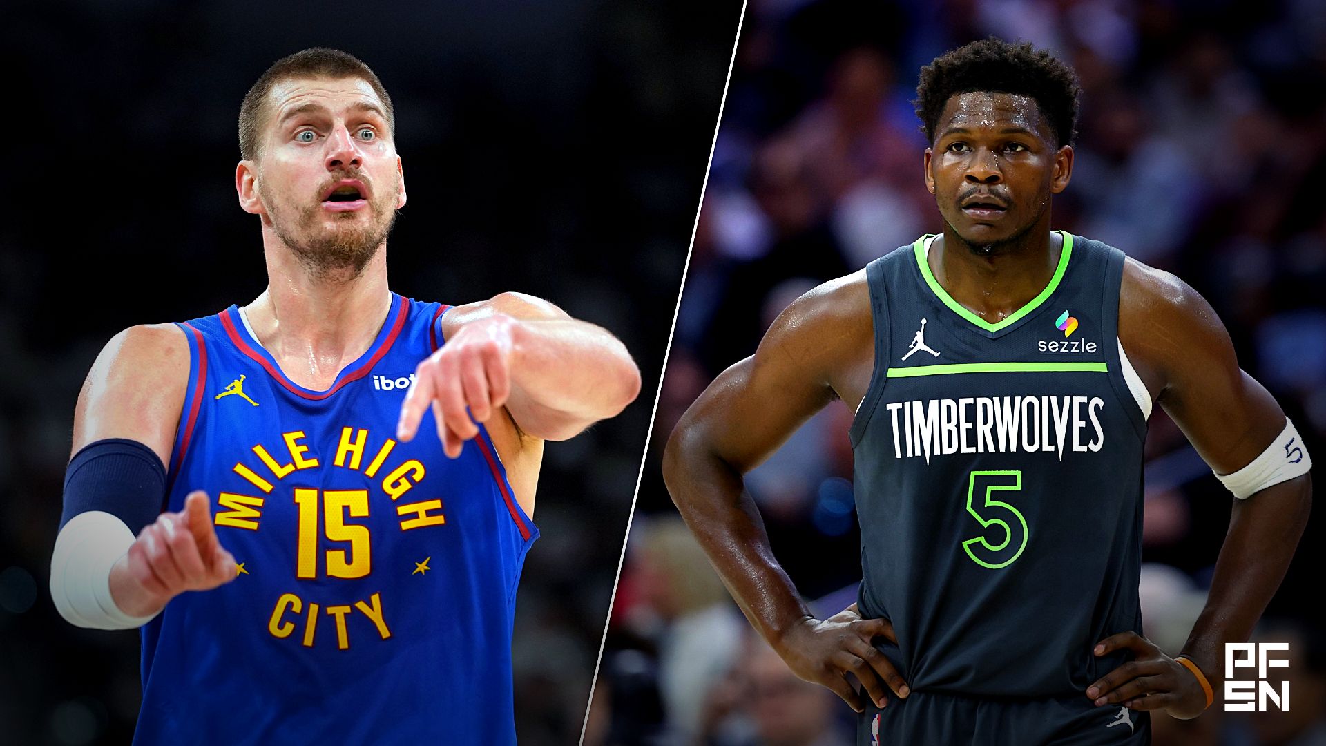 Minnesota Timberwolves guard Anthony Edwards (5) looks on during the first quarter against the Philadelphia 76ers at Xfinity Mobile Arena.