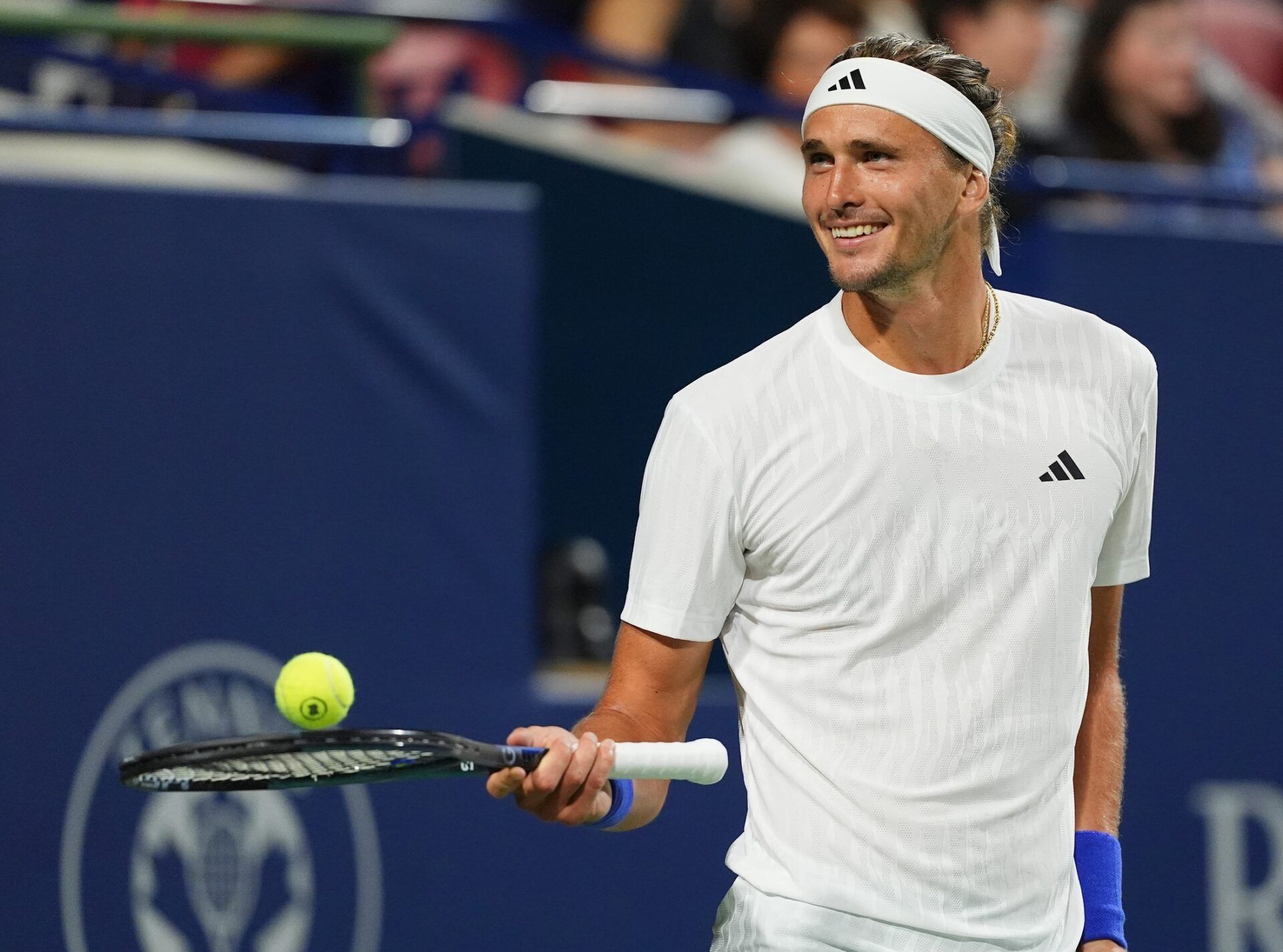 Alexander Zverev (GER) smiles during a match against Adam Walton (not pictured) during the second round at Sobeys Stadium.