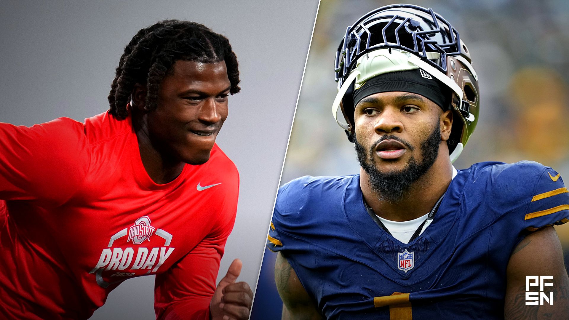 Ohio State Buckeyes linebacker Arvell Reese runs during Pro Day for NFL scouts at the Woody Hayes Athletics Center on March 25, 2026. Credit:
© Adam Cairns/Columbus Dispatch / USA TODAY NETWORK via Imagn Images

Nov 2, 2025; Green Bay, Wisconsin, USA; Green Bay Packers defensive end Micah Parsons (1) following the game against the Carolina Panthers at Lambeau Field.