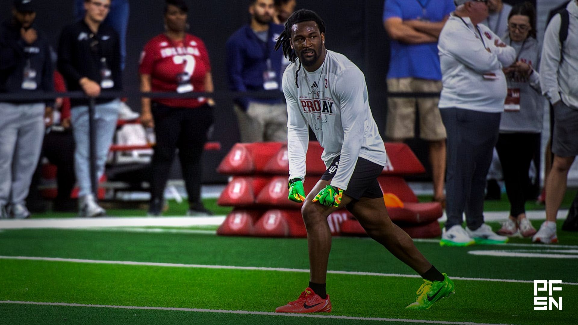 Omar Cooper Jr. participates in Indiana University's Pro Day at Mellencamp Pavilion on Wednesday, April 1, 2026.
Credit:
© Rich Janzaruk/Herald-Times / USA TODAY NETWORK via Imagn Images