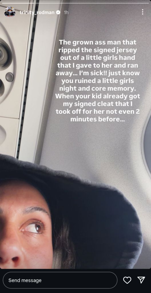 Screen grab of Ben Shelton's girlfriend Trinity Rodman's Instagram story