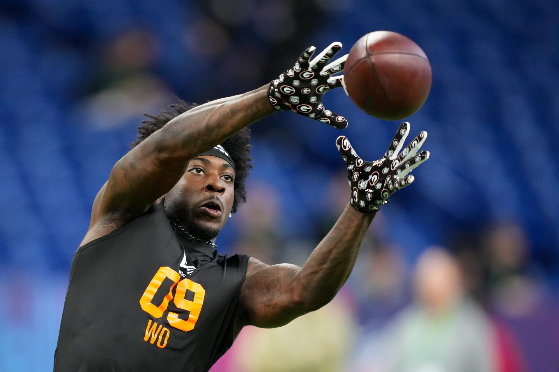 Georgia wideout Zachariah Branch (WO09) during the NFL Scouting Combine at Lucas Oil Stadium.