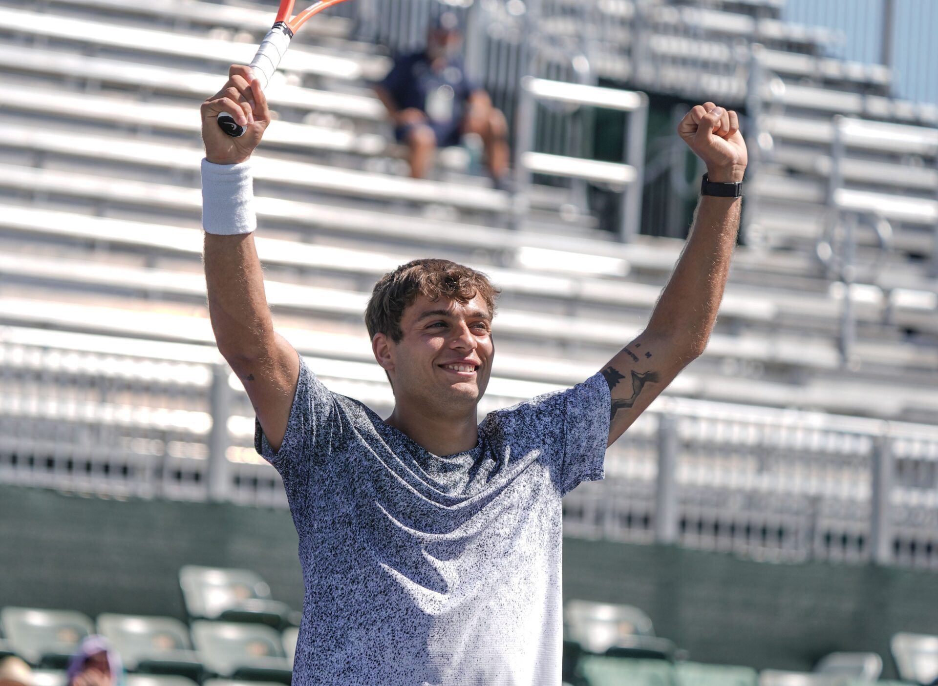 Flavio Cobolli celebrates winning the mixed doubles finals against Gabriela Dabrowski and Lloyd Glasspool during the BNP Paribas Open in Indian Wells, Calif., March 14, 2026.