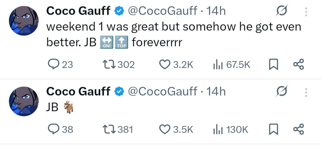 Screen grab of Coco Gauff's post on X (formerly known as Twitter)