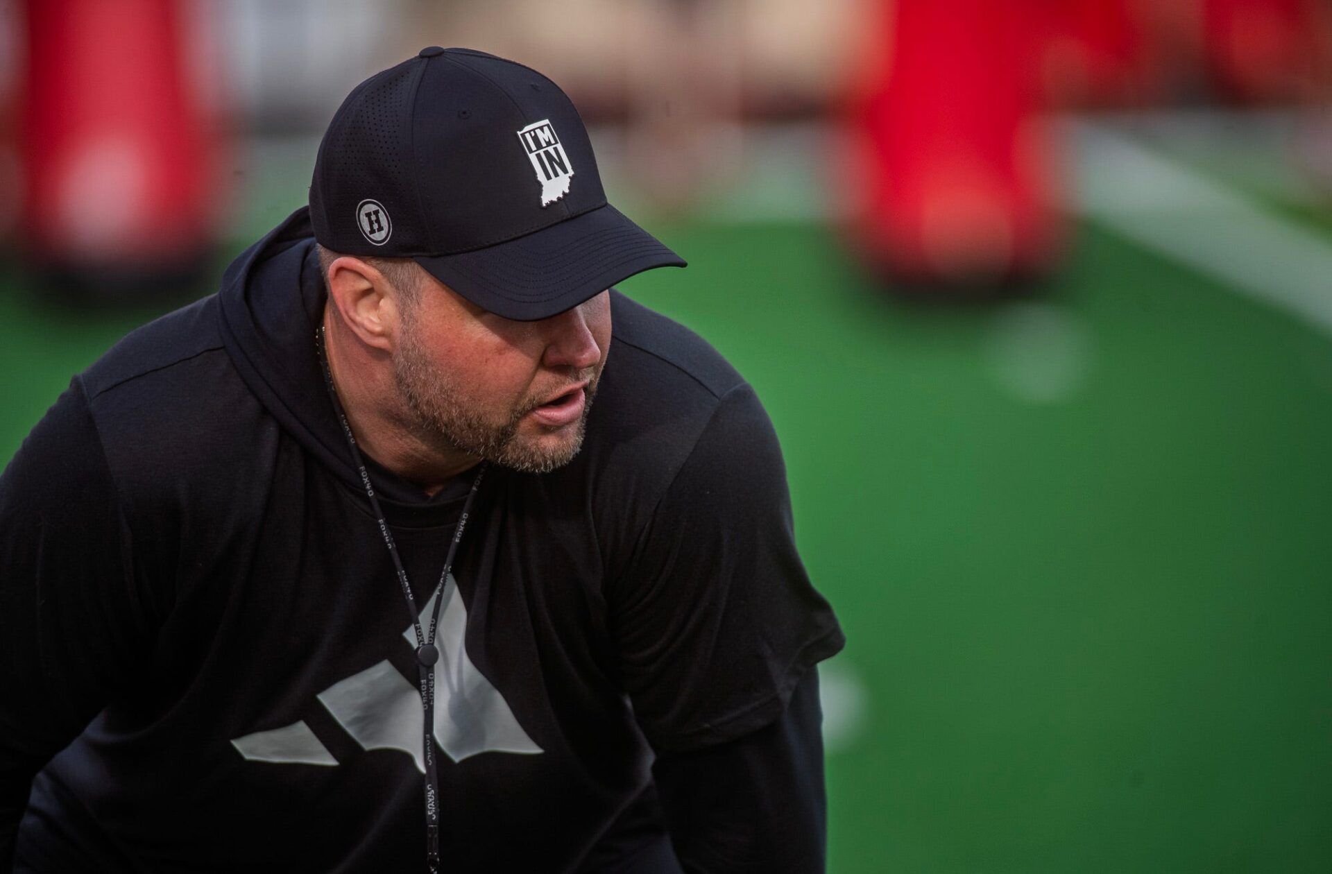 Indiana Defensive Coordinator Bryant Haines during spring football practice at Memorial Stadium on Thursday, April 2, 2026.