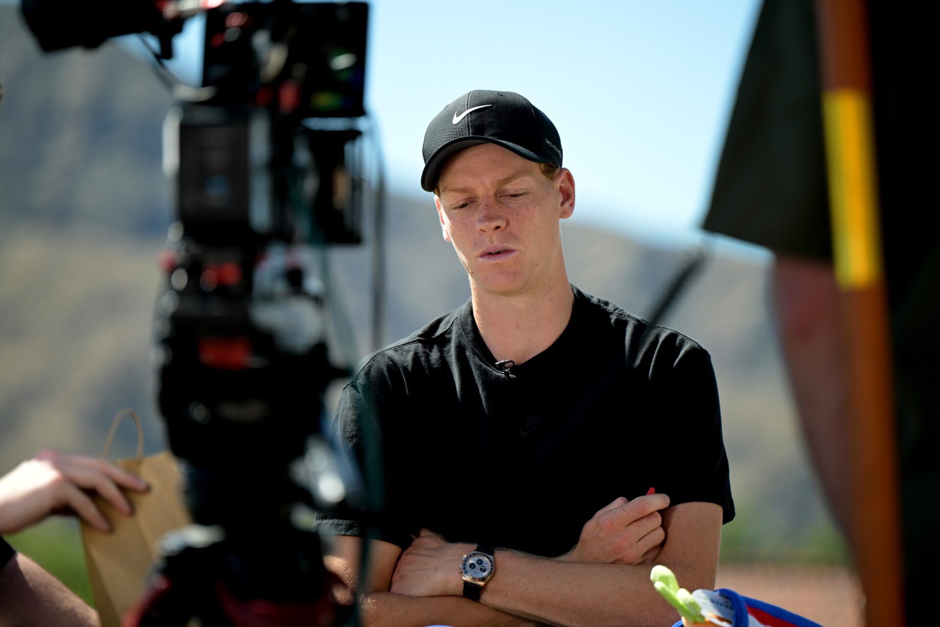 Jannik Sinner (ITA) is interviewed during media day for the BNP Paribas Open at the Indian Wells Tennis Garden.